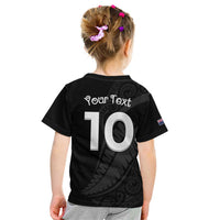 New Zealand Rugby Custom Kid T Shirt Sporty Silver Fern Shape with Maori Tattoos LT03 - Polynesian Pride