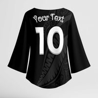 New Zealand Rugby Custom Kimono Sleeve Blouse Sporty Silver Fern Shape with Maori Tattoos - Polynesian Pride