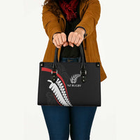 New Zealand Rugby Leather Bag Sporty Silver Fern Shape with Maori Tattoos - Polynesian Pride