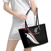 New Zealand Rugby Leather Tote Bag Sporty Silver Fern Shape with Maori Tattoos LT03 - Polynesian Pride