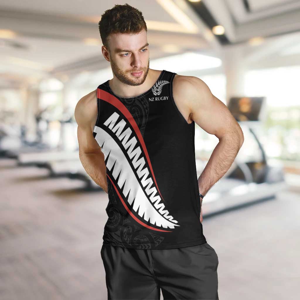 New Zealand Rugby Custom Men Tank Top Sporty Silver Fern Shape with Maori Tattoos - Polynesian Pride