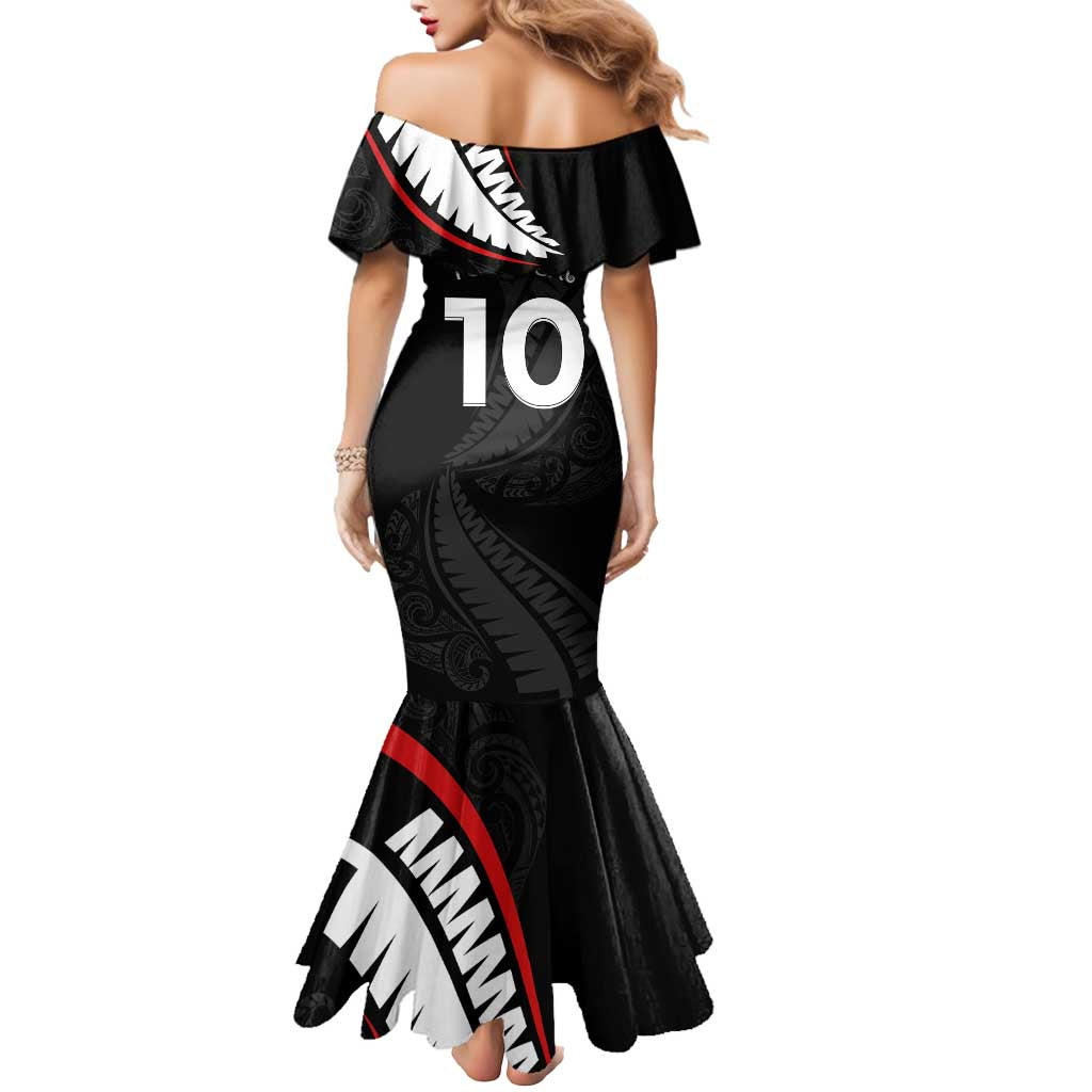 New Zealand Rugby Custom Mermaid Dress Sporty Silver Fern Shape with Maori Tattoos - Polynesian Pride