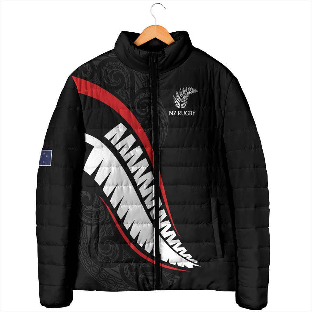 New Zealand Rugby Custom Padded Jacket Sporty Silver Fern Shape with Maori Tattoos - Polynesian Pride