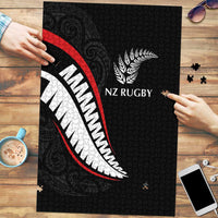New Zealand Rugby Puzzle Sporty Silver Fern Shape with Maori Tattoos - Polynesian Pride