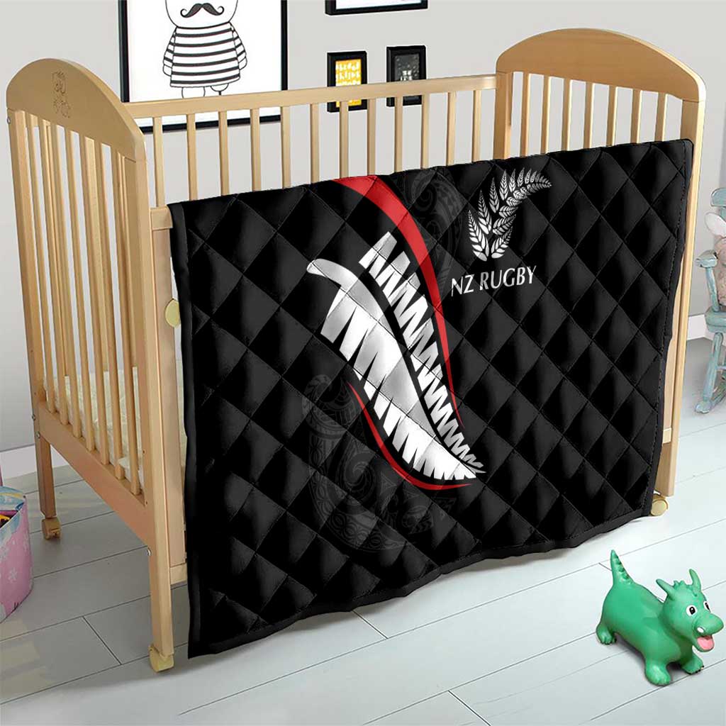 New Zealand Rugby Quilt Sporty Silver Fern Shape with Maori Tattoos - Polynesian Pride