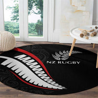 New Zealand Rugby Round Carpet Sporty Silver Fern Shape with Maori Tattoos - Polynesian Pride