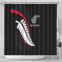 New Zealand Rugby Shower Curtain Sporty Silver Fern Shape with Maori Tattoos - Polynesian Pride