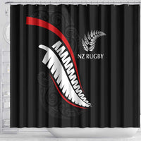 New Zealand Rugby Shower Curtain Sporty Silver Fern Shape with Maori Tattoos - Polynesian Pride