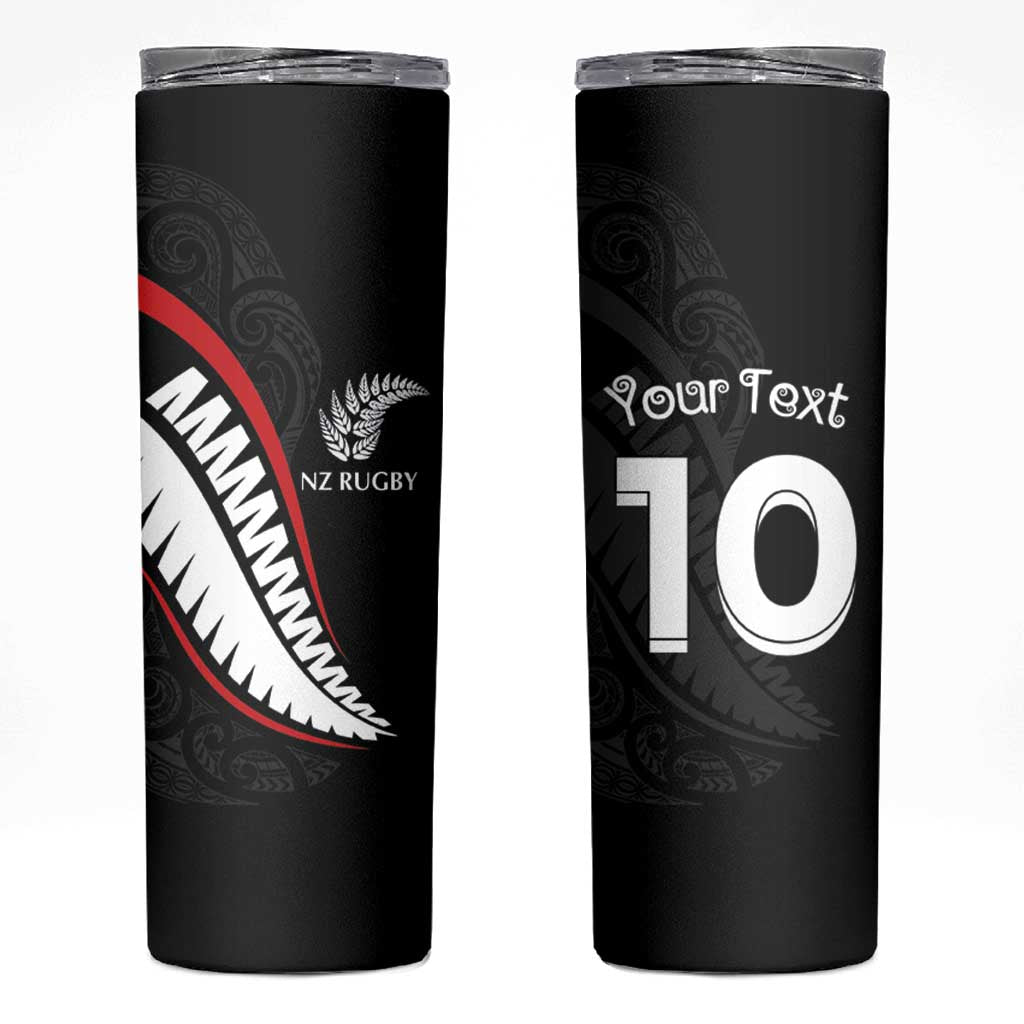 New Zealand Rugby Custom Skinny Tumbler Sporty Silver Fern Shape with Maori Tattoos - Polynesian Pride