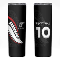 New Zealand Rugby Custom Skinny Tumbler Sporty Silver Fern Shape with Maori Tattoos - Polynesian Pride
