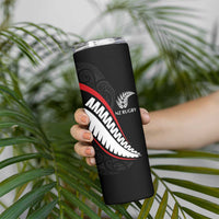 New Zealand Rugby Custom Skinny Tumbler Sporty Silver Fern Shape with Maori Tattoos - Polynesian Pride