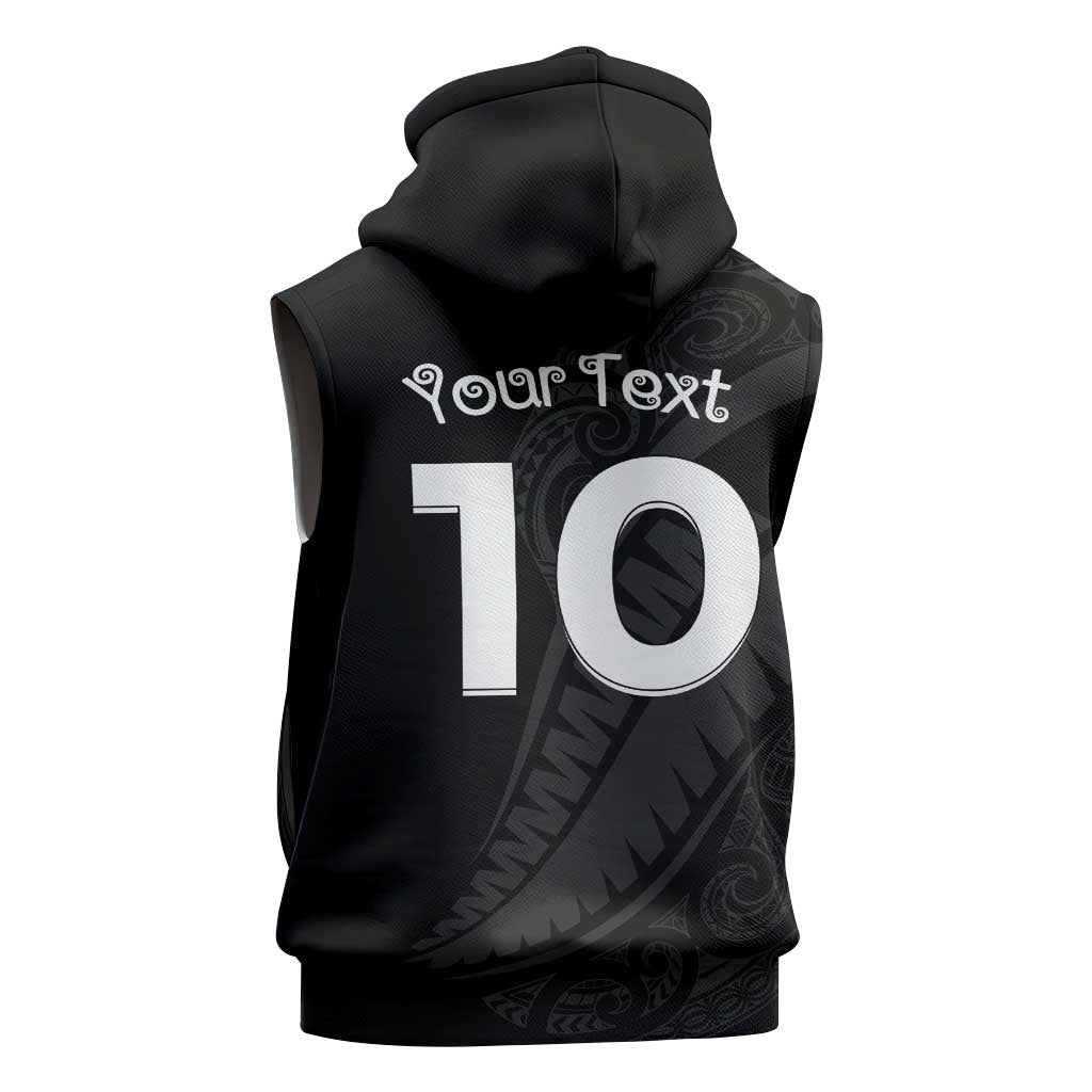 New Zealand Rugby Custom Sleeveless Zip Hoodie Sporty Silver Fern Shape with Maori Tattoos - Polynesian Pride