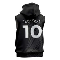New Zealand Rugby Custom Sleeveless Zip Hoodie Sporty Silver Fern Shape with Maori Tattoos - Polynesian Pride