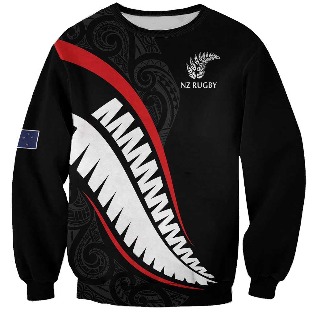 New Zealand Rugby Custom Sweatshirt Sporty Silver Fern Shape with Maori Tattoos - Polynesian Pride