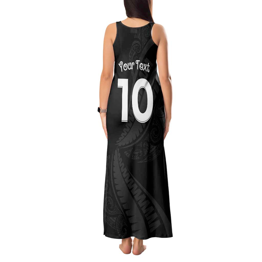 New Zealand Rugby Custom Tank Maxi Dress Sporty Silver Fern Shape with Maori Tattoos LT03 - Polynesian Pride