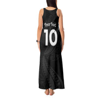 New Zealand Rugby Custom Tank Maxi Dress Sporty Silver Fern Shape with Maori Tattoos LT03 - Polynesian Pride