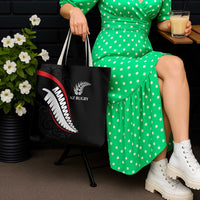 New Zealand Rugby Tote Bag Sporty Silver Fern Shape with Maori Tattoos - Polynesian Pride