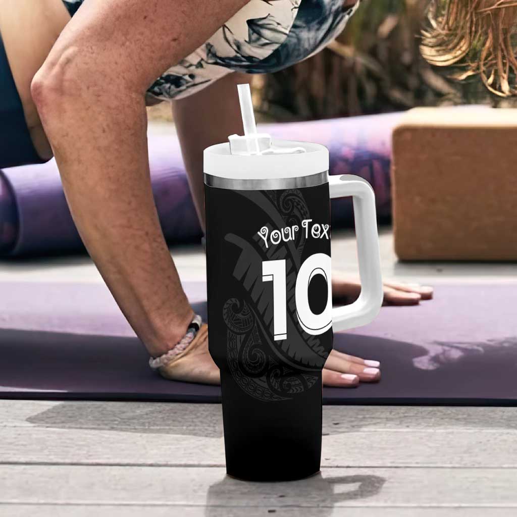 New Zealand Rugby Custom Tumbler With Handle Sporty Silver Fern Shape with Maori Tattoos - Polynesian Pride