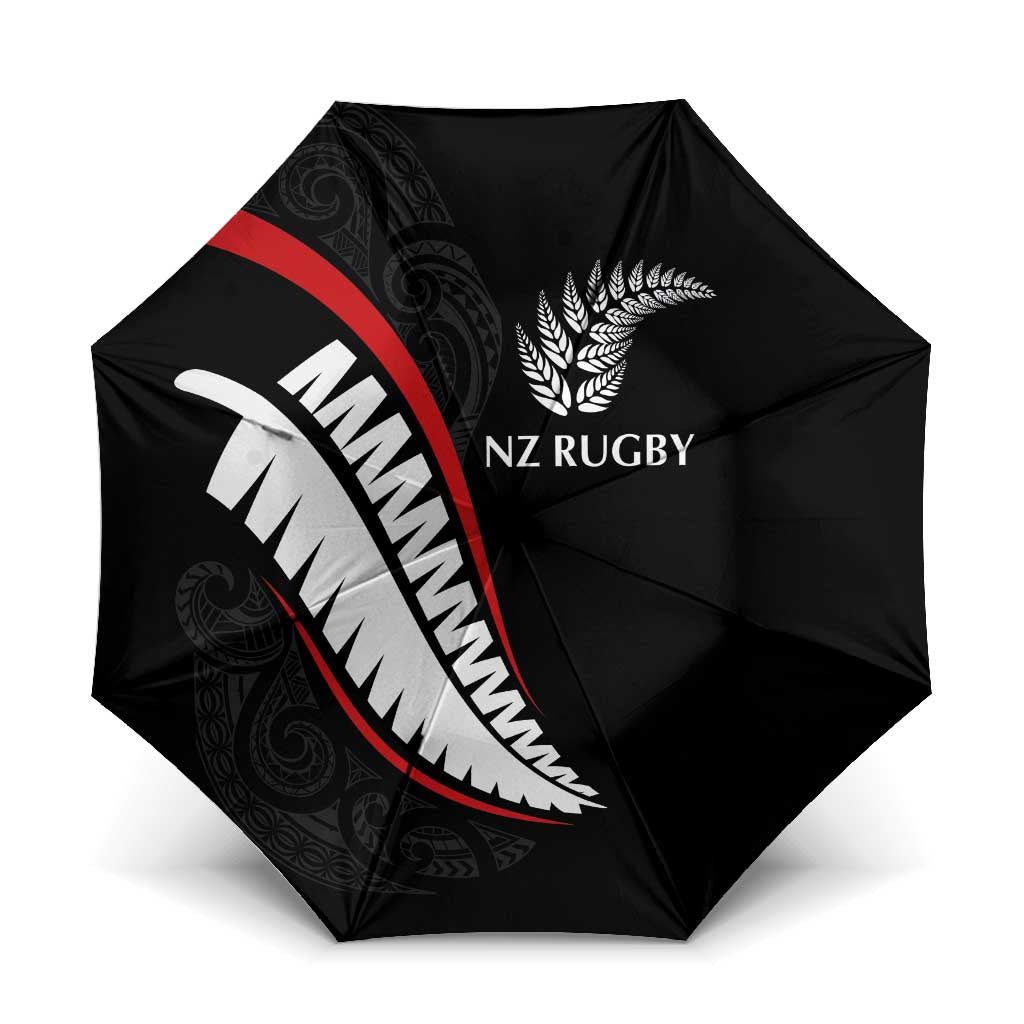 New Zealand Rugby Umbrella Sporty Silver Fern Shape with Maori Tattoos - Polynesian Pride