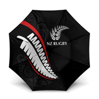 New Zealand Rugby Umbrella Sporty Silver Fern Shape with Maori Tattoos - Polynesian Pride