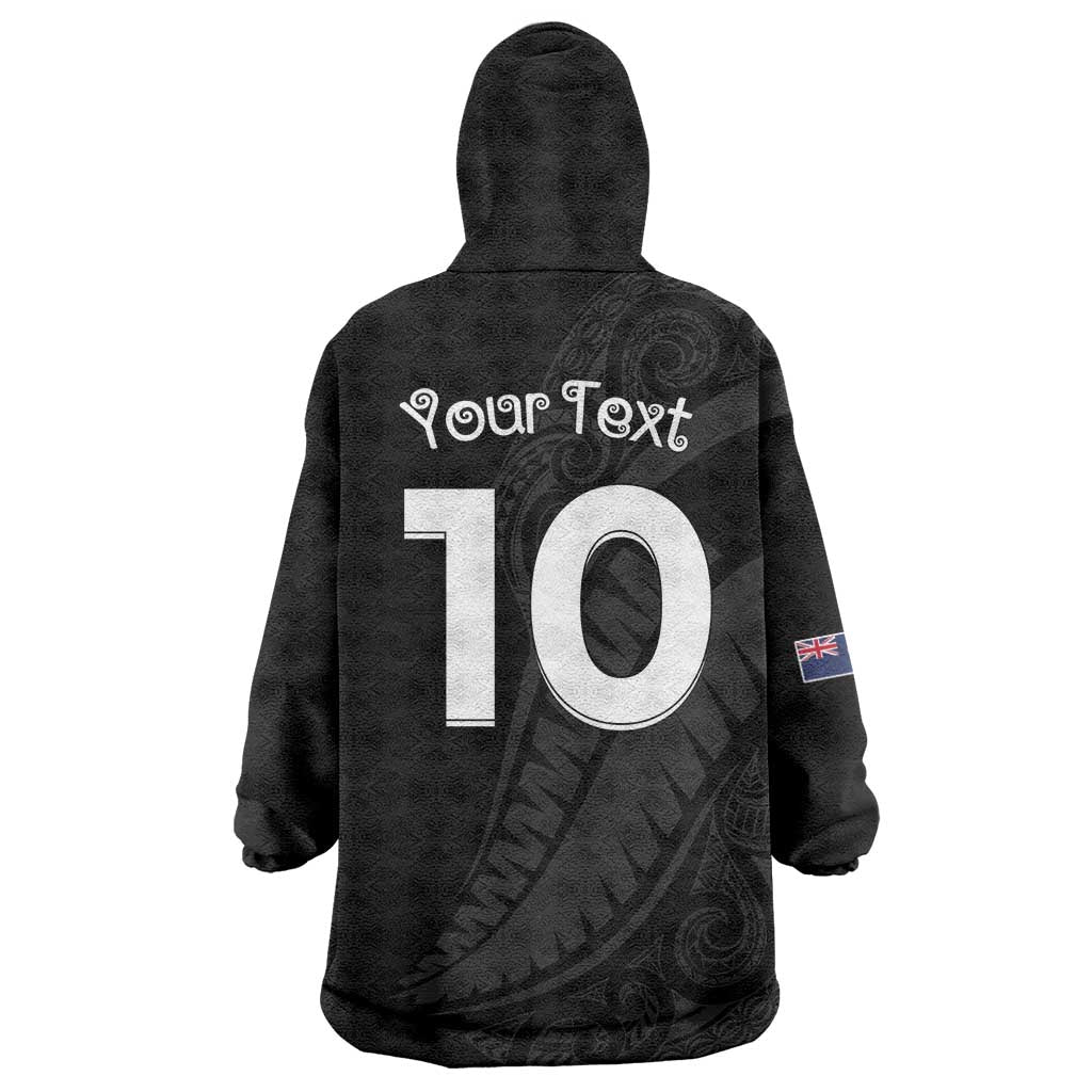 New Zealand Rugby Custom Wearable Blanket Hoodie Sporty Silver Fern Shape with Maori Tattoos LT03 - Polynesian Pride