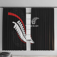 New Zealand Rugby Window Curtain Sporty Silver Fern Shape with Maori Tattoos - Polynesian Pride