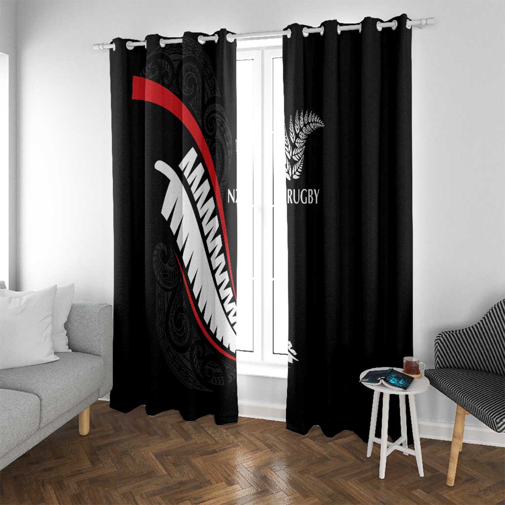 New Zealand Rugby Window Curtain Sporty Silver Fern Shape with Maori Tattoos - Polynesian Pride