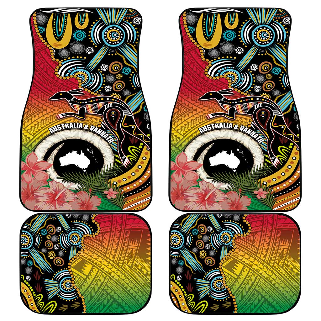 Vanuatu and Australia Together Car Mats Kangaroo with Pig Tusk Indigenous Pattern