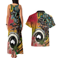Vanuatu and Australia Together Couples Matching Tank Maxi Dress and Hawaiian Shirt Kangaroo with Pig Tusk Indigenous Pattern LT03 - Polynesian Pride