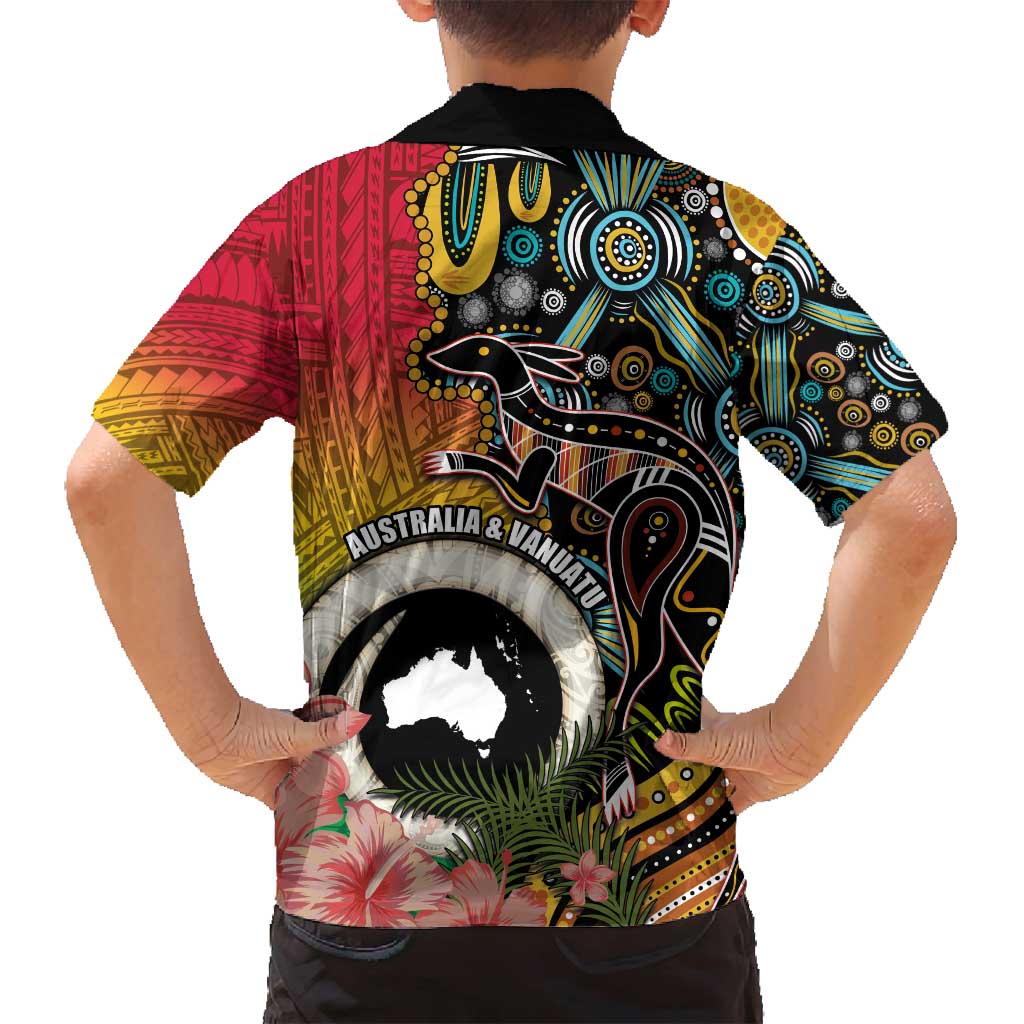 Vanuatu and Australia Together Family Matching Long Sleeve Bodycon Dress and Hawaiian Shirt Kangaroo with Pig Tusk Indigenous Pattern LT03 - Polynesian Pride