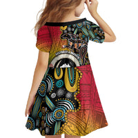 Vanuatu and Australia Together Family Matching Long Sleeve Bodycon Dress and Hawaiian Shirt Kangaroo with Pig Tusk Indigenous Pattern LT03 - Polynesian Pride