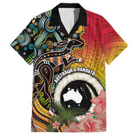 Vanuatu and Australia Together Family Matching Long Sleeve Bodycon Dress and Hawaiian Shirt Kangaroo with Pig Tusk Indigenous Pattern LT03 Dad's Shirt - Short Sleeve Black - Polynesian Pride
