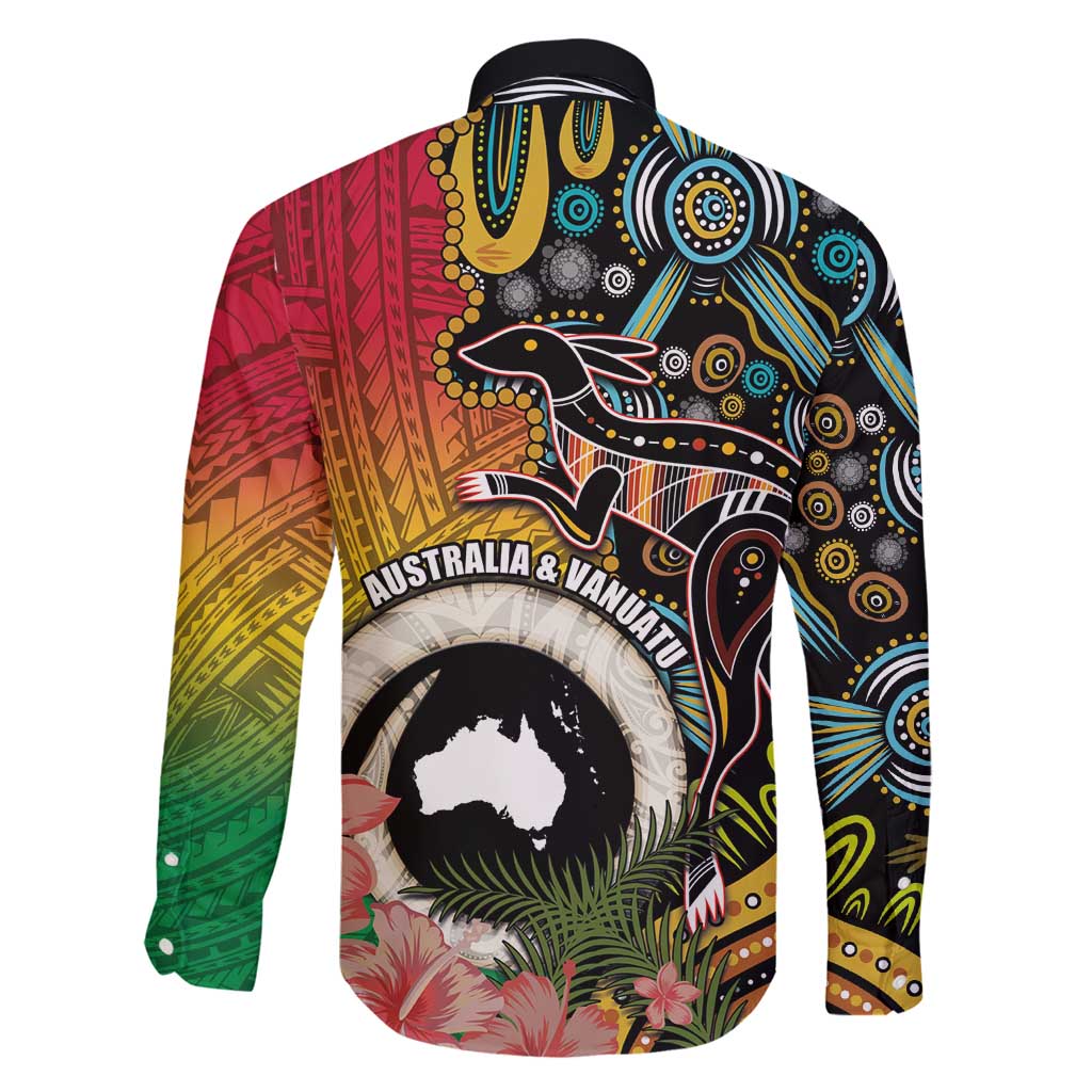 Vanuatu and Australia Together Family Matching Long Sleeve Bodycon Dress and Hawaiian Shirt Kangaroo with Pig Tusk Indigenous Pattern LT03 - Polynesian Pride