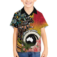 Vanuatu and Australia Together Family Matching Long Sleeve Bodycon Dress and Hawaiian Shirt Kangaroo with Pig Tusk Indigenous Pattern LT03 Son's Shirt Black - Polynesian Pride