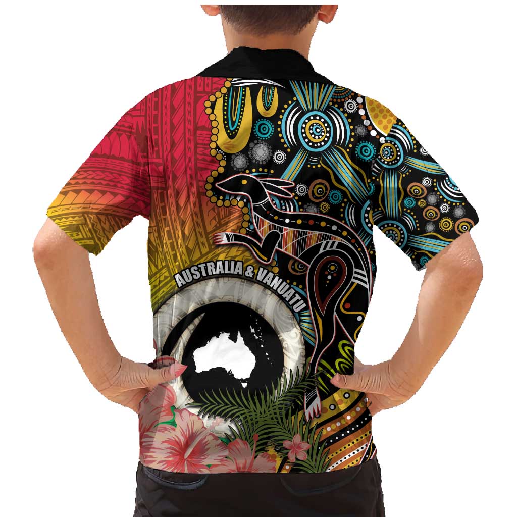 Vanuatu and Australia Together Family Matching Mermaid Dress and Hawaiian Shirt Kangaroo with Pig Tusk Indigenous Pattern LT03 - Polynesian Pride