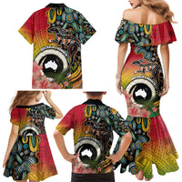 Vanuatu and Australia Together Family Matching Mermaid Dress and Hawaiian Shirt Kangaroo with Pig Tusk Indigenous Pattern LT03 - Polynesian Pride