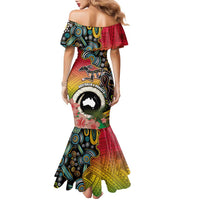 Vanuatu and Australia Together Family Matching Mermaid Dress and Hawaiian Shirt Kangaroo with Pig Tusk Indigenous Pattern LT03 - Polynesian Pride