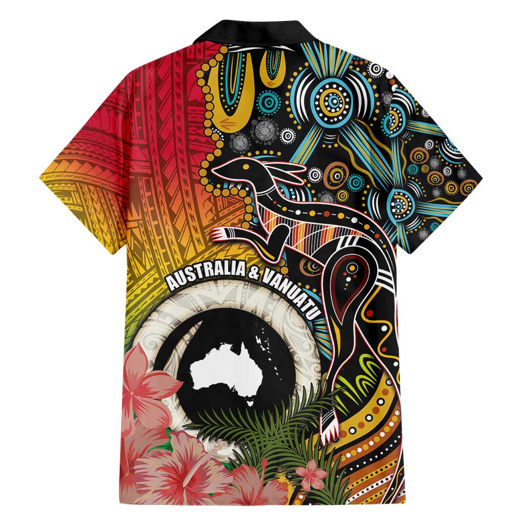 Vanuatu and Australia Together Family Matching Short Sleeve Bodycon Dress and Hawaiian Shirt Kangaroo with Pig Tusk Indigenous Pattern LT03 - Polynesian Pride