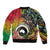 Vanuatu and Australia Together Sleeve Zip Bomber Jacket Kangaroo with Pig Tusk Indigenous Pattern