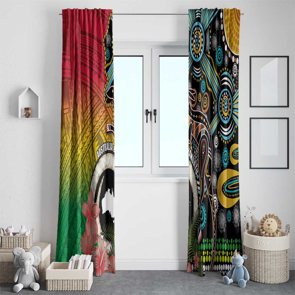 Vanuatu and Australia Together Window Curtain Kangaroo with Pig Tusk Indigenous Pattern