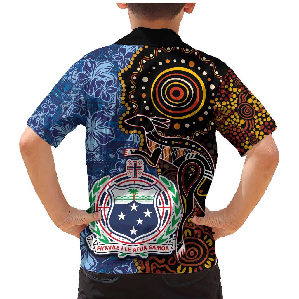 Samoa and Australia Together Family Matching Mermaid Dress and Hawaiian Shirt Kangaroo and Tribal Hibiscus Aboriginal Pattern