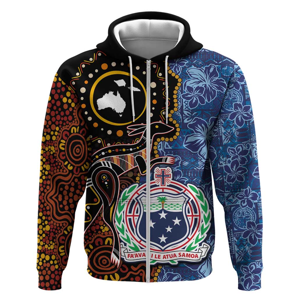Samoa and Australia Together Hoodie Kangaroo and Tribal Hibiscus Aboriginal Pattern