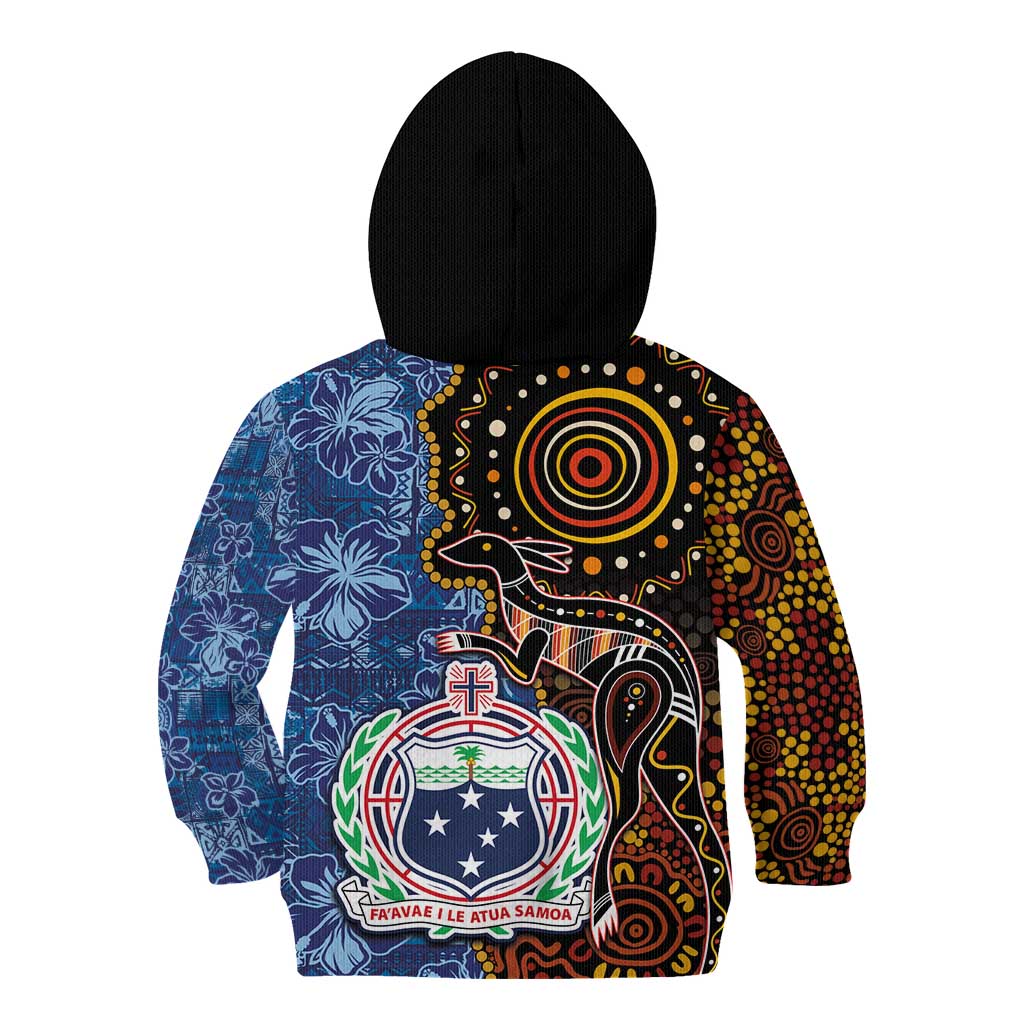 Samoa and Australia Together Kid Hoodie Kangaroo and Tribal Hibiscus Aboriginal Pattern