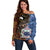 Samoa and Australia Together Off Shoulder Sweater Kangaroo and Tribal Hibiscus Aboriginal Pattern