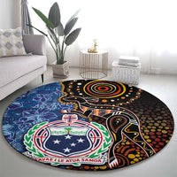 Samoa and Australia Together Round Carpet Kangaroo and Tribal Hibiscus Aboriginal Pattern