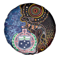 Samoa and Australia Together Spare Tire Cover Kangaroo and Tribal Hibiscus Aboriginal Pattern