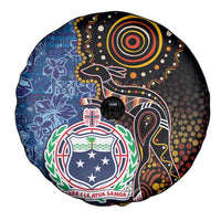Samoa and Australia Together Spare Tire Cover Kangaroo and Tribal Hibiscus Aboriginal Pattern