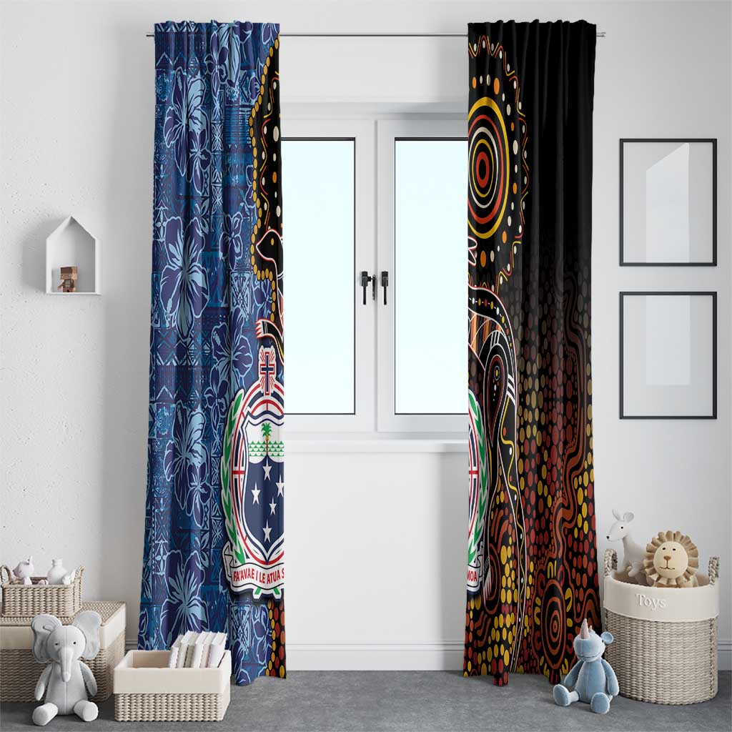 Samoa and Australia Together Window Curtain Kangaroo and Tribal Hibiscus Aboriginal Pattern
