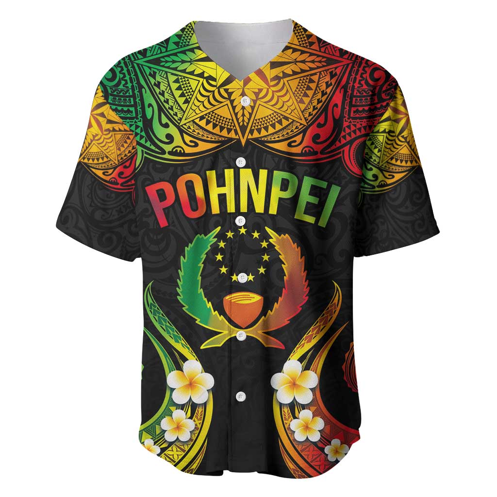 Personalised Pohnpei Independence Day Baseball Jersey Polynesian Tattoo and Plumeria Reggae Color