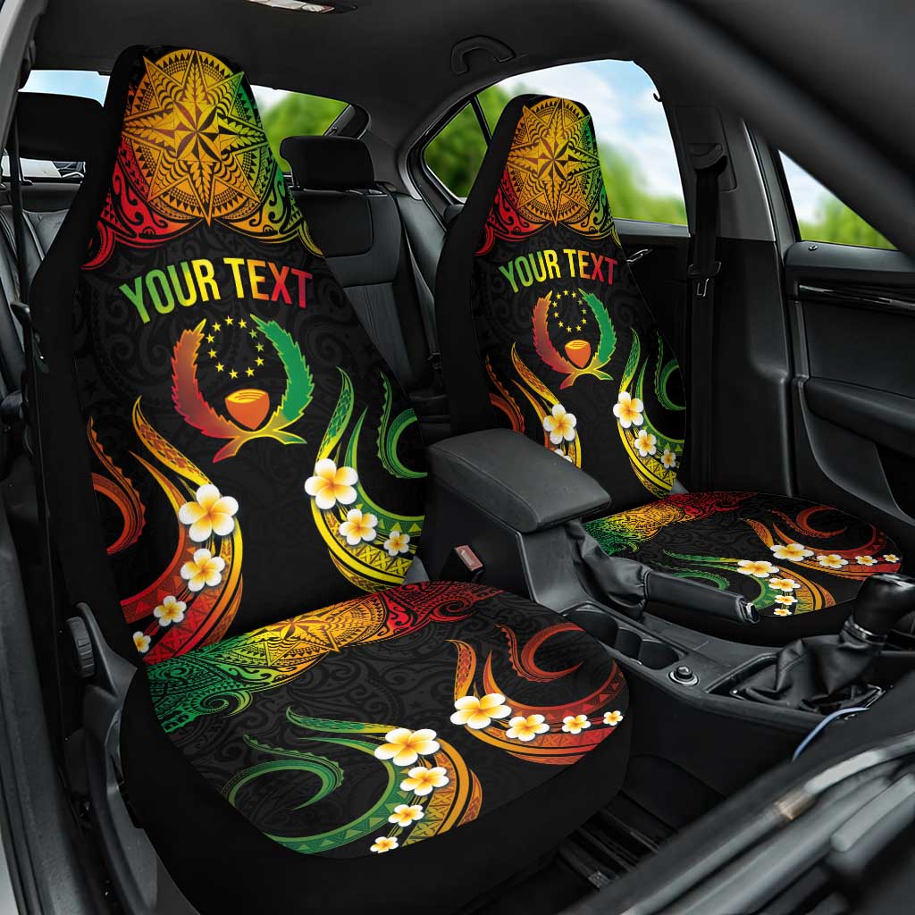 Personalised Pohnpei Independence Day Car Seat Cover Polynesian Tattoo and Plumeria Reggae Color